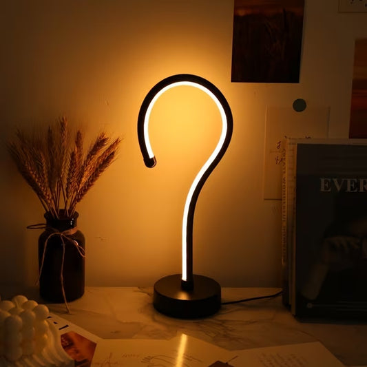 Lampada da tavolo a forma di punto interrogativo creativa, lampada da tavolo decorativa da scrivania con dimmer USB a tre colori