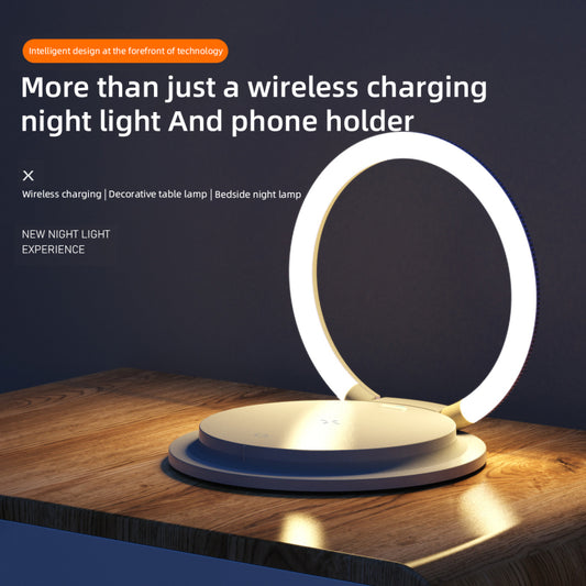 Caricatore Wireless 2 in 1 con Supporto Pieghevole per Telefono, Lampada da Comodino Portatile con LED a 3 Intensità e Ricarica Rapida da 15W