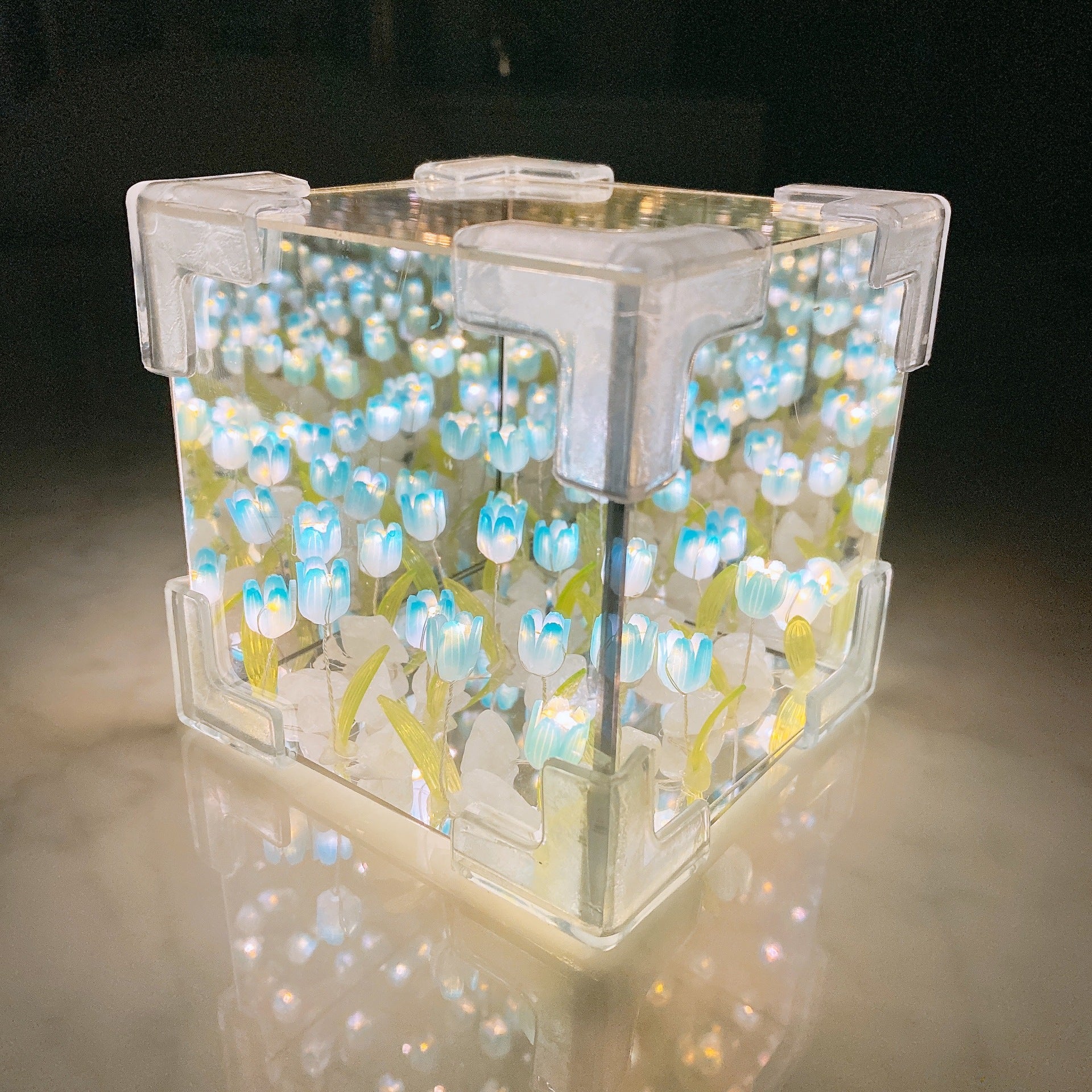 Piccola luce notturna a forma di tulipano, realizzata a mano, regalo romantico per la fidanzata, lampada a specchio fai da te, kit di materiali, decorazione e arredamento per la casa.