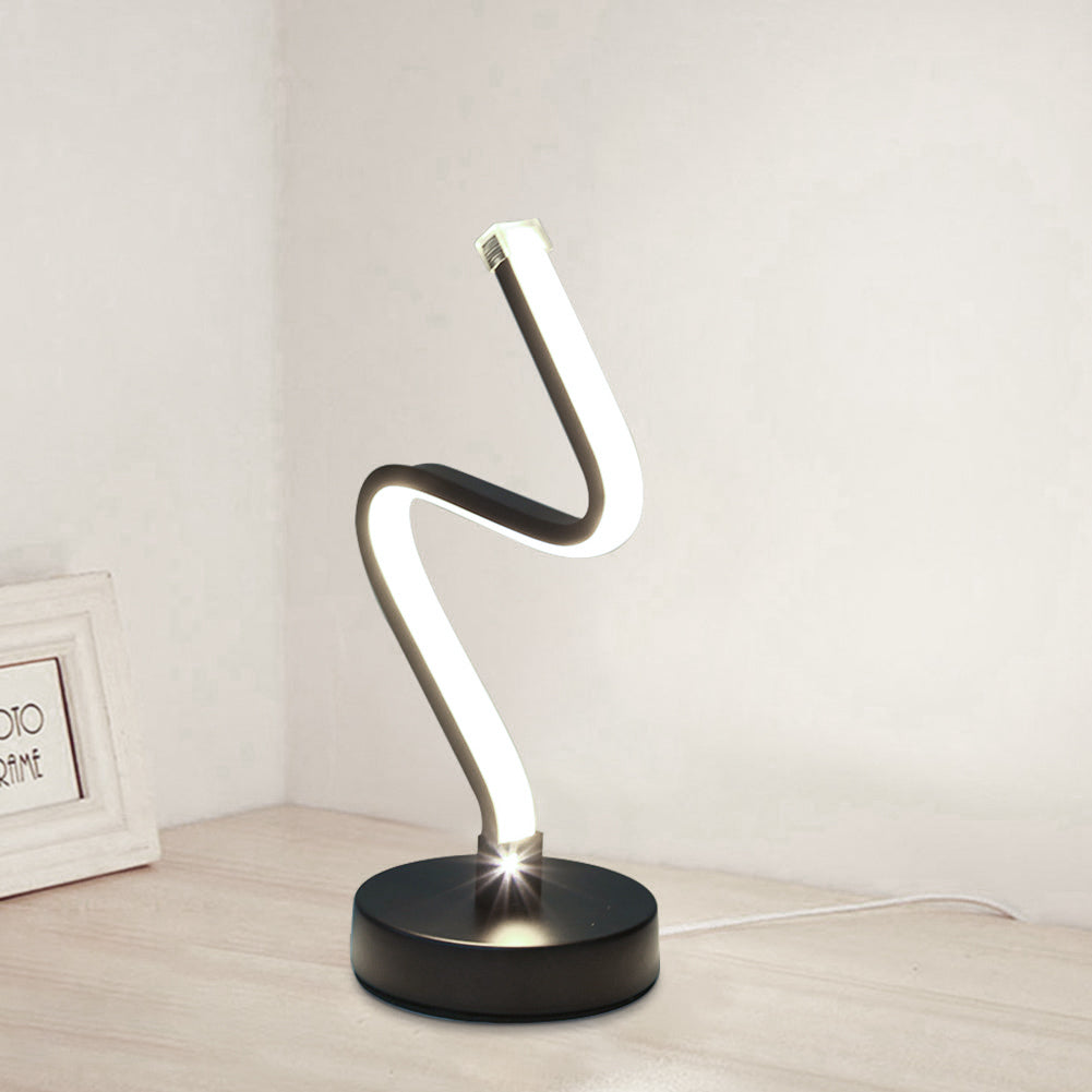 Lampada da tavolo LED moderna a forma di spirale, luce da comodino in ferro, per scrivania e decorazione casa
