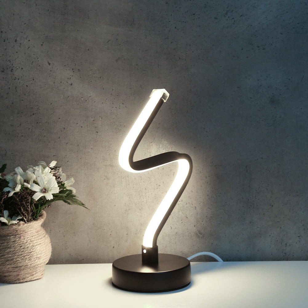 Lampada da tavolo LED moderna a forma di spirale, luce da comodino in ferro, per scrivania e decorazione casa