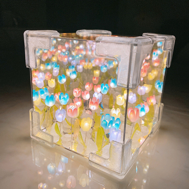 Piccola luce notturna a forma di tulipano, realizzata a mano, regalo romantico per la fidanzata, lampada a specchio fai da te, kit di materiali, decorazione e arredamento per la casa.