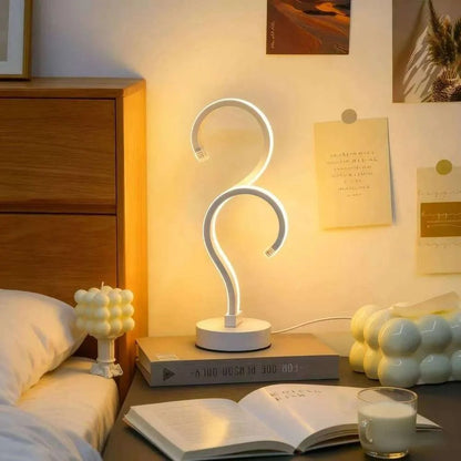 Kreative weiße Schreibtischlampe mit Doppel-Fragezeichen, USB-Stromversorgung – dreifarbige Beleuchtung, geeignet für Schlafzimmer