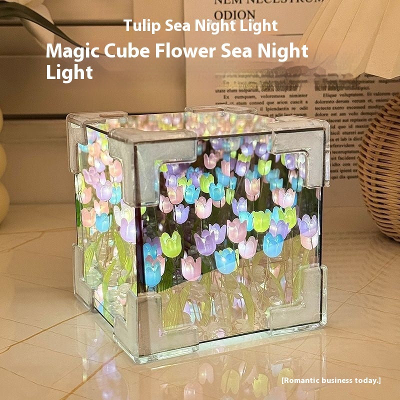Piccola luce notturna a forma di tulipano, realizzata a mano, regalo romantico per la fidanzata, lampada a specchio fai da te, kit di materiali, decorazione e arredamento per la casa.