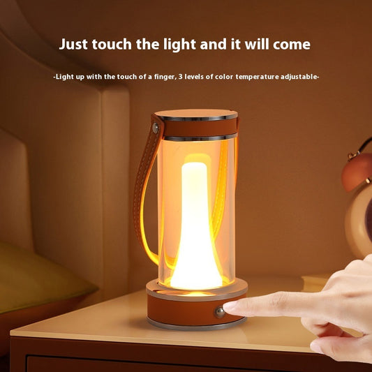 Lampada da tavolo portatile ricaricabile in pelle da campeggio per atmosfera creativa