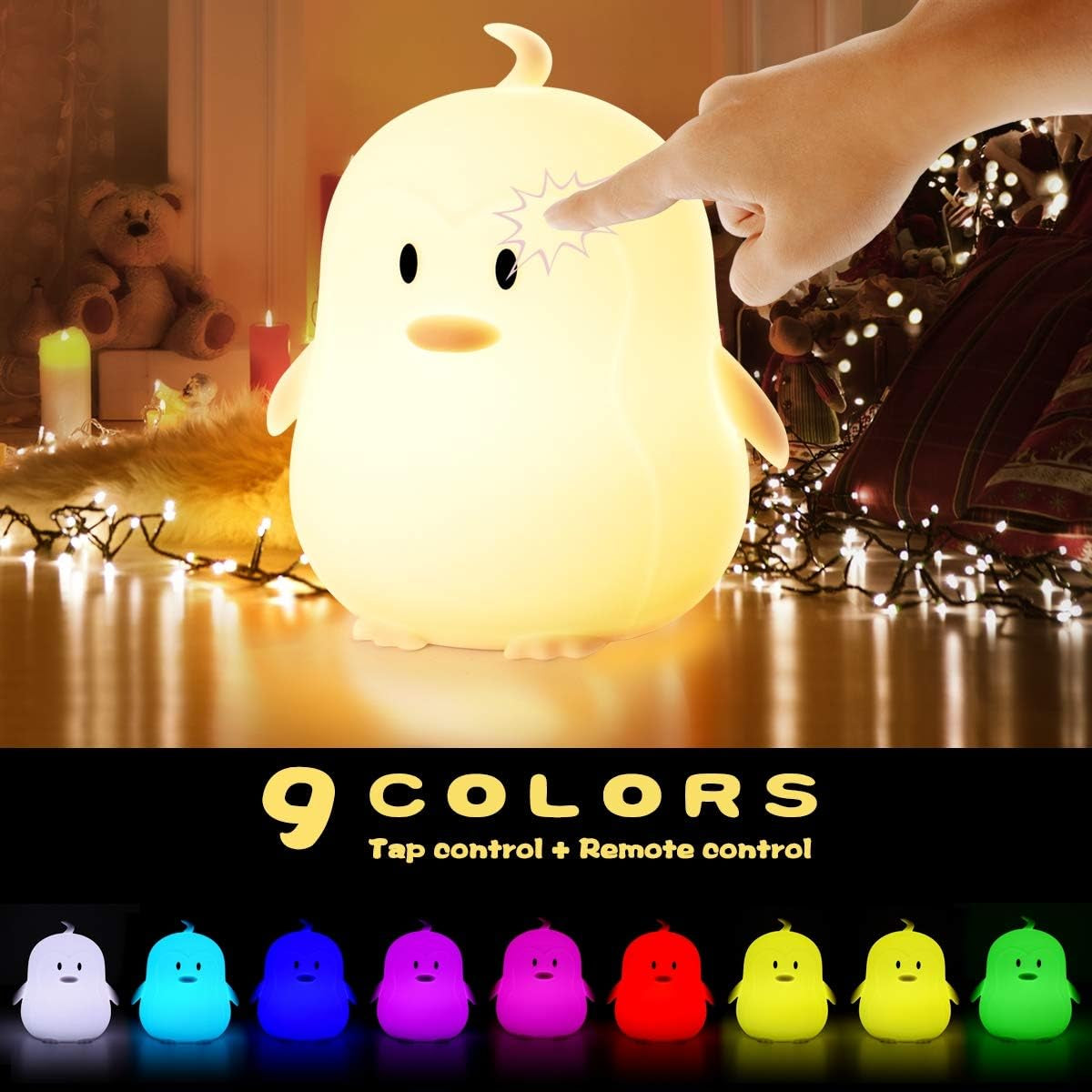 LED Silicone Night Lights - USB Rechargeable Animal Lamps with Touch Sensor and Remote Control - Portable Color Changing Glow Soft Gifts Room Decor