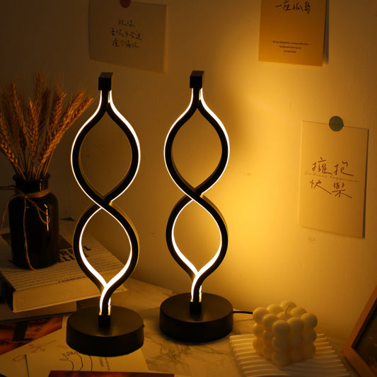 Moderna lampada da scrivania USB a forma di onda con illuminazione dimmerabile a 3 colori per camera da letto