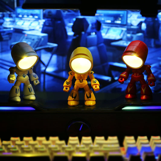 Simpatica lampada da tavolo a LED Hero, mini portatile, robot mecha simpatico, luce notturna per camera da letto, decorazione per la casa, regali per bambini e ragazzi
