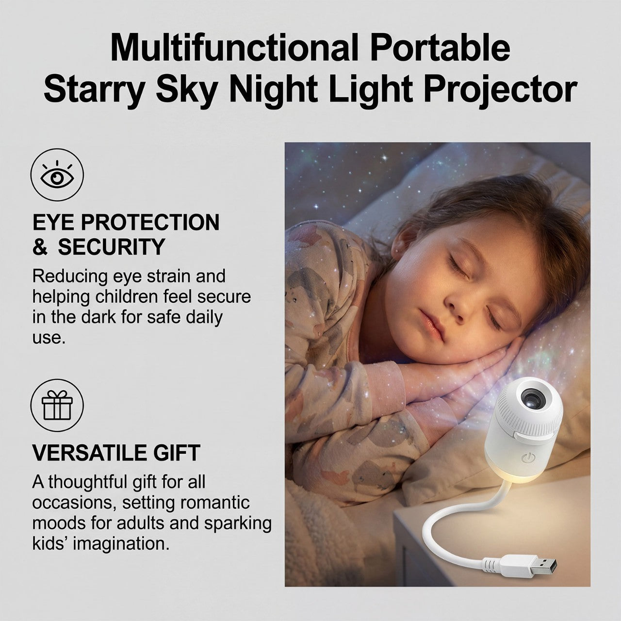 Luce notturna con proiezione - Lampada a cielo stellato alimentata tramite USB per camera da letto, cameretta e illuminazione d'ambiente.