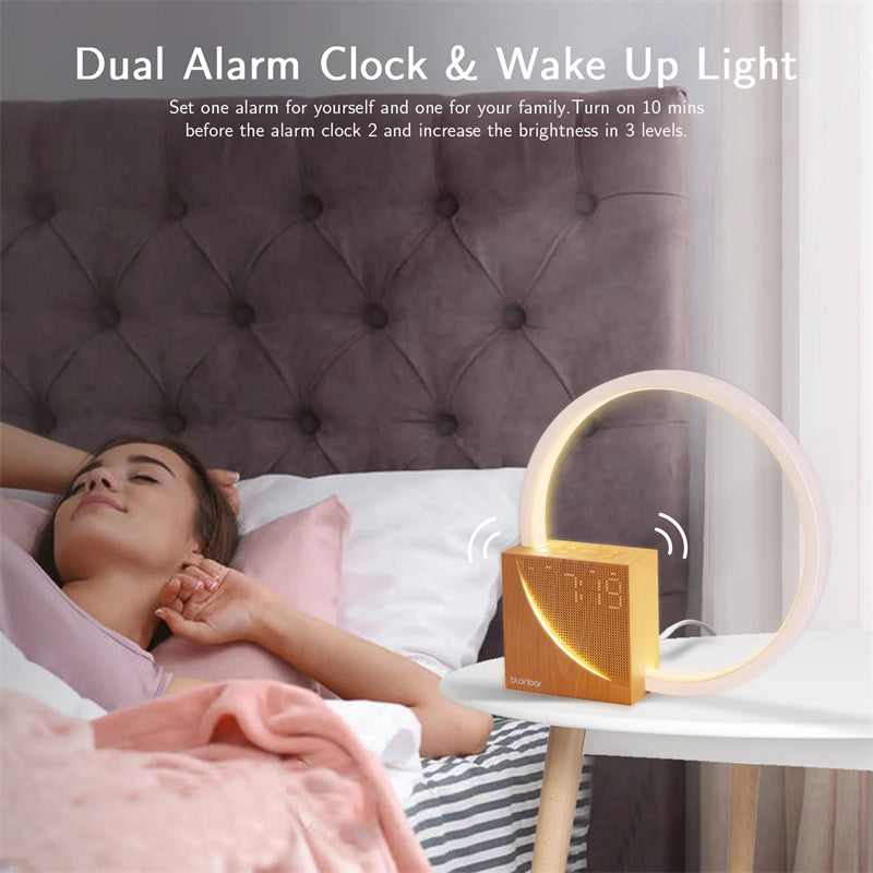 Lampada da Comodino con Suoni Naturali, Lampada da Scrivania con Sveglia, Controllo Touch 3 Livelli di Luminosità Decorazione Domestica