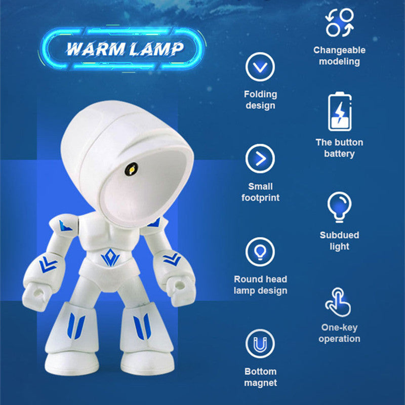 Niedliche LED-Helden-Tischlampe, Mini-tragbares cooles Mecha-Roboter-Nachtlicht, Schlafzimmer-Heimdeko, Geschenke für Kinder und Jungen
