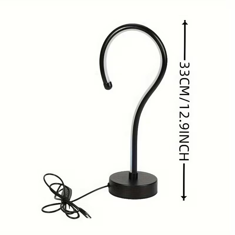 Lampada da tavolo creativa a forma di punto interrogativo, con alimentazione USB e dimmerabile a tre colori.