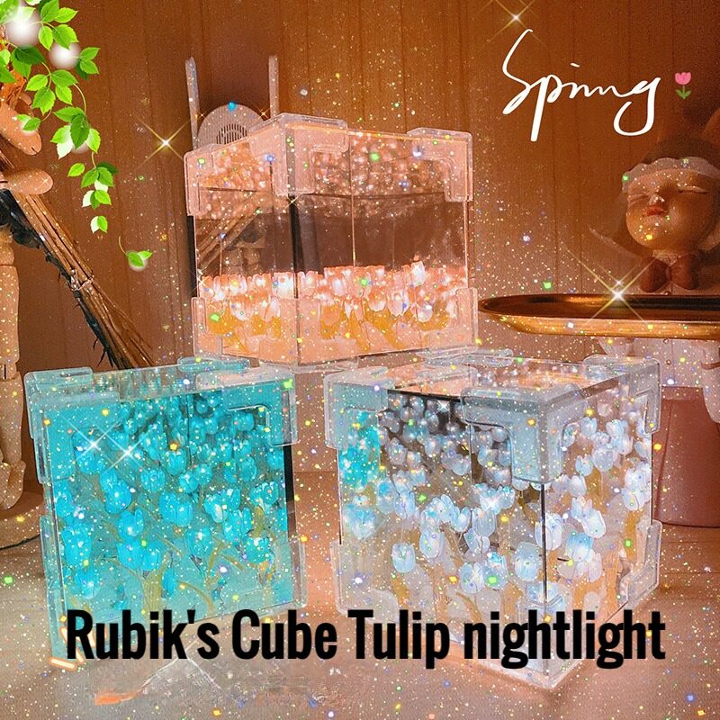 Piccola luce notturna a forma di tulipano, realizzata a mano, regalo romantico per la fidanzata, lampada a specchio fai da te, kit di materiali, decorazione e arredamento per la casa.