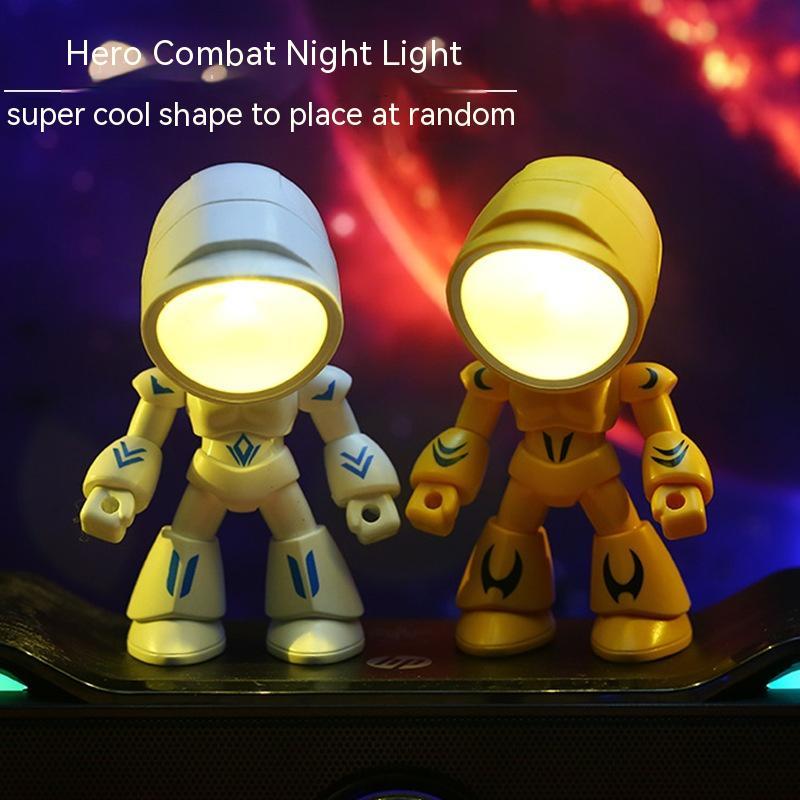 Niedliche LED-Helden-Tischlampe, Mini-tragbares cooles Mecha-Roboter-Nachtlicht, Schlafzimmer-Heimdeko, Geschenke für Kinder und Jungen