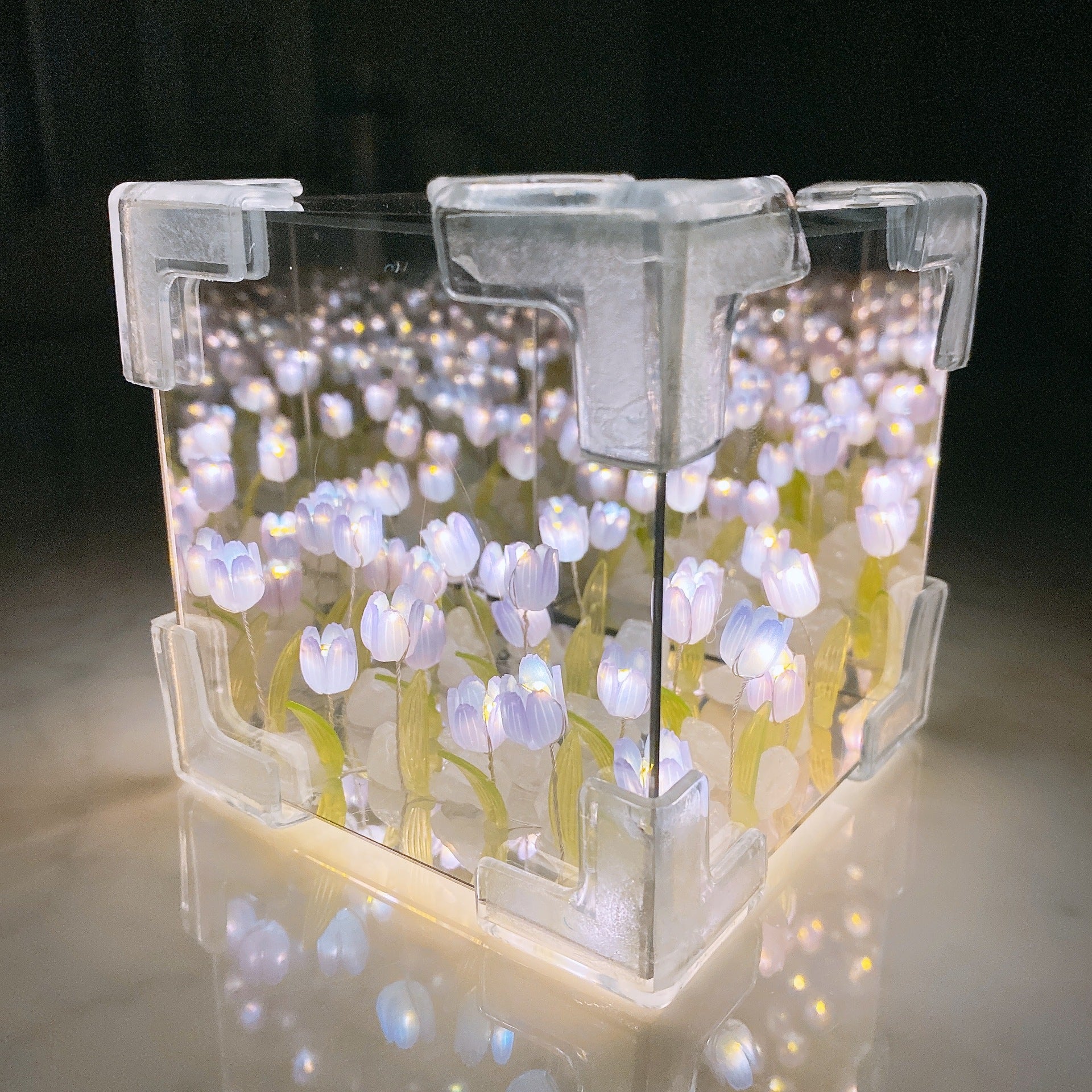 Piccola luce notturna a forma di tulipano, realizzata a mano, regalo romantico per la fidanzata, lampada a specchio fai da te, kit di materiali, decorazione e arredamento per la casa.
