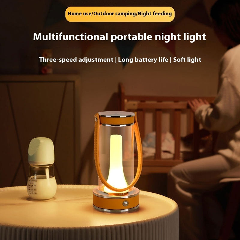 Lampada da tavolo portatile ricaricabile in pelle da campeggio per atmosfera creativa