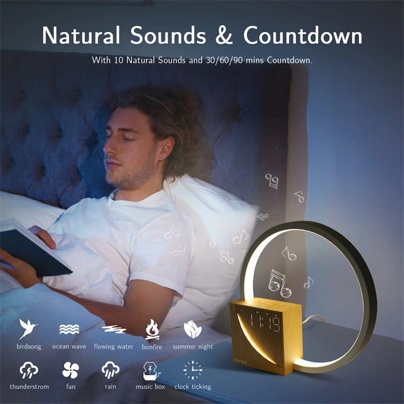 Lampada da Comodino con Suoni Naturali, Lampada da Scrivania con Sveglia, Controllo Touch 3 Livelli di Luminosità Decorazione Domestica