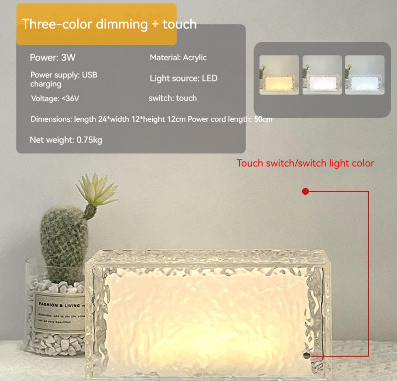 Piccola lampada da notte a forma di cubo di ghiaccio, decorazione creativa e romantica