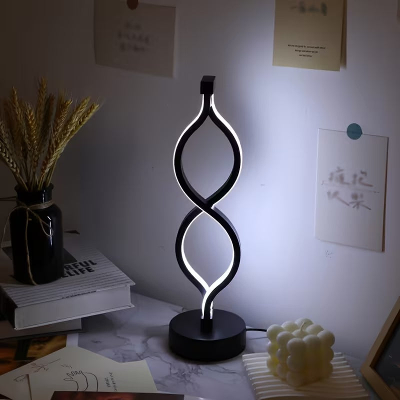 Modern Wave-Shaped USB Desk Lamp With 3-Color Dimmable Lighting For Bedroom