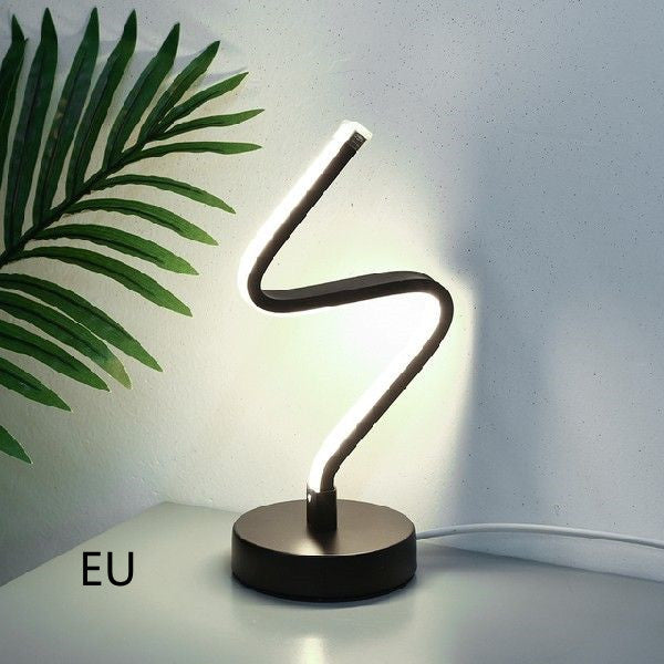 Lampada da tavolo LED moderna a forma di spirale, luce da comodino in ferro, per scrivania e decorazione casa