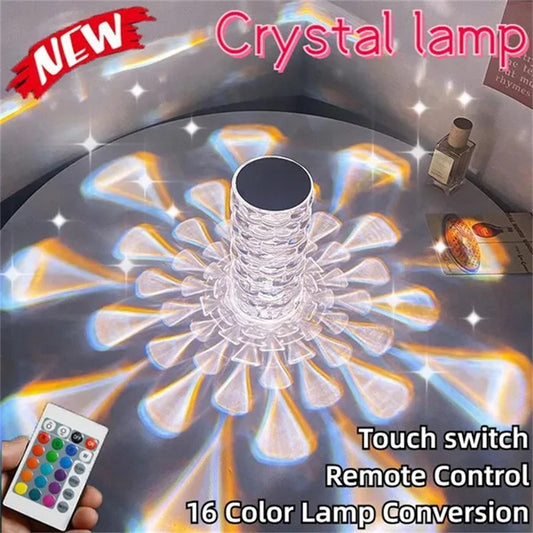 Lampada da tavolo in cristallo ricaricabile a forma di diamante a goccia, luce notturna a LED da comodino, lampada touch a 3 e 16 colori per la decorazione della casa e della camera da letto