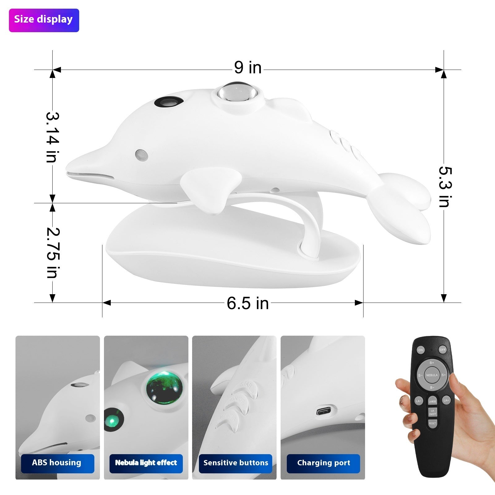 Lampada a proiezione laser a LED colorata con delfino e stella