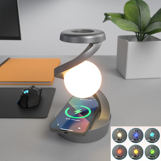 Lampada da scrivania girevole a forma di luna con ricarica wireless per telefono, lampade da tavolo con controllo tramite sensore, lampada decorativa da scrivania, piccola lampada da notte, decorazioni per la casa