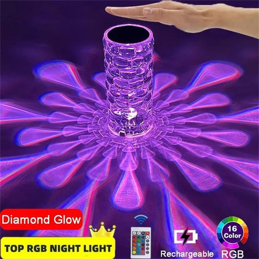 Lampada da tavolo in cristallo ricaricabile a forma di diamante a goccia, luce notturna a LED da comodino, lampada touch a 3 e 16 colori per la decorazione della casa e della camera da letto