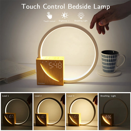 Lampada da Comodino con Suoni Naturali, Lampada da Scrivania con Sveglia, Controllo Touch 3 Livelli di Luminosità Decorazione Domestica