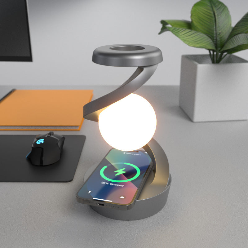 Lampada da scrivania rotante a forma di luna con sensore di ricarica wireless per telefono, lampada da tavolo decorativa, piccola lampada da notte per la casa.