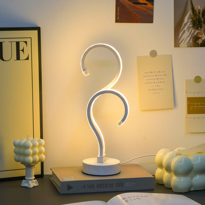 Kreative weiße Schreibtischlampe mit Doppel-Fragezeichen, USB-Stromversorgung – dreifarbige Beleuchtung, geeignet für Schlafzimmer